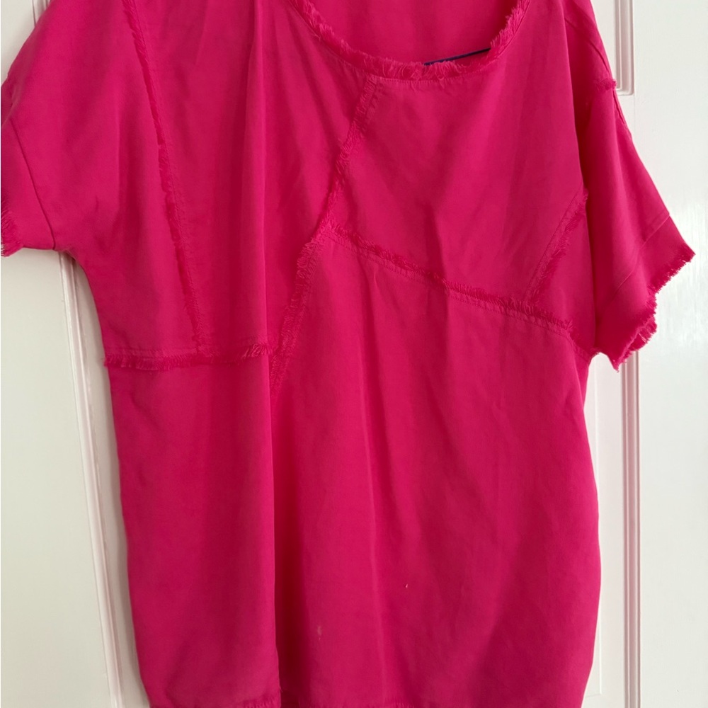 Vibrant Pink & white Short Sleeve Women's Top